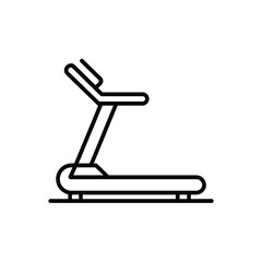 Simple black line art icon of a modern treadmill on a white background