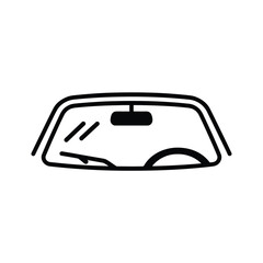 Stylized black and white icon of a car windshield with a rearview mirror