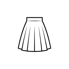 Simple black and white line drawing of a pleated skirt on a white background