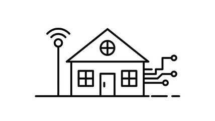 Smart home icon with wifi signal and circuit board connections