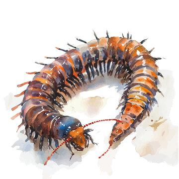 watercolor centipede orange brown insect clip art preview