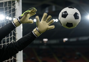 A goalkeeper's hands in mid-air reaching for the ball