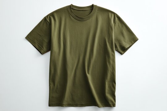 Olive green t-shirt, laid flat (1)