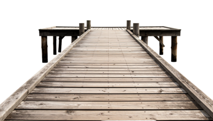 Wooden dock extending into tranquil waters.