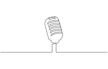 Continuous one single minimal line drawing microphone, Microphone continuous one line drawing. Voice recording symbol. Vector illustration. Editable outline.