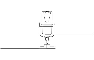 Continuous one single minimal line drawing microphone, Microphone continuous one line drawing. Voice recording symbol. Vector illustration. Editable outline.