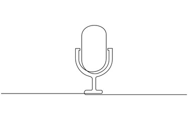 Continuous one single minimal line drawing microphone, Microphone continuous one line drawing. Voice recording symbol. Vector illustration. Editable outline.
