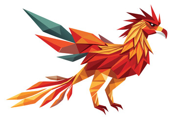 Obraz premium Phoenix Bird Low Poly Clipart, Geometric Polygon Style Vector Animal Illustration