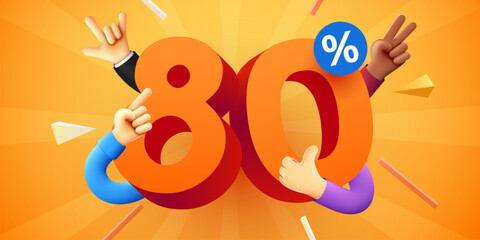 80 percent Off. Discount creative composition. Product presentation, mock up, podium. Sale banner and poster. Vector illustration.