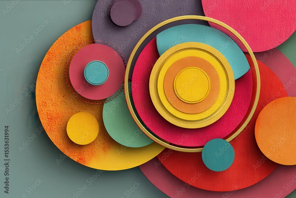 Poster abstract composition with colorful layered circles and geometric patterns