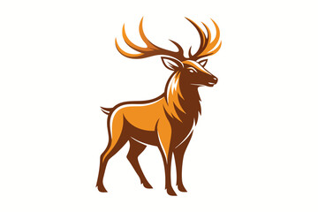 Majestic stag boasts large antlers with elegance and confidence in its fullbody side view