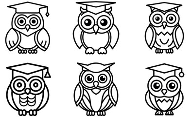 Cute Outline Owls with Graduation Caps for Educational Resources
