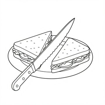 sandwich cut with knife on plate clip art preview