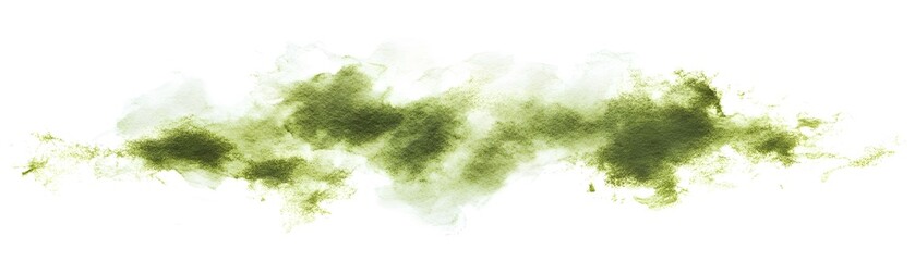 Abstract olive green watercolor stain on white background.