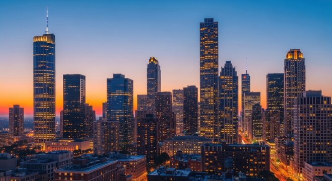 Vibrant skyline of atlanta at sunset featuring iconic skyscrapers and illuminated cityscape