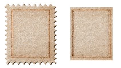 Vintage blank postage stamps with textured paper and ornate borders, perfect for retro design, mail concepts, and historical document themes isolated.