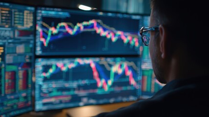 Fototapeta premium Financial analyst monitoring real-time stock charts