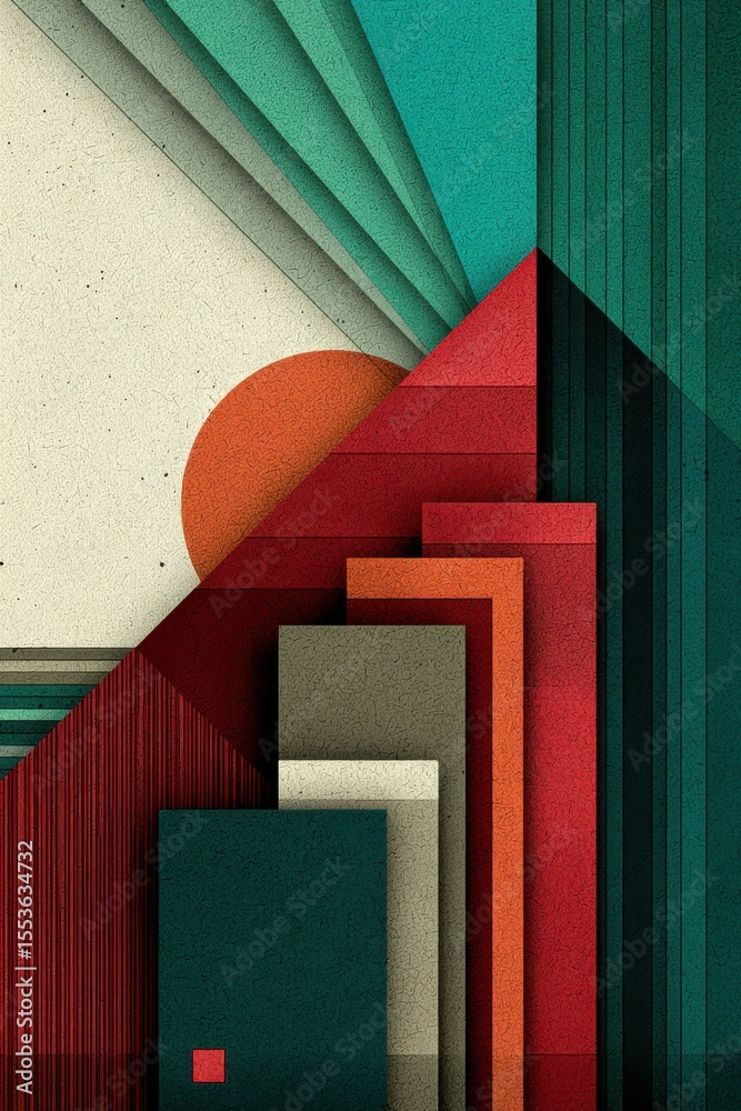 Poster abstract geometric artwork with colorful textured shapes and dynamic patterns
