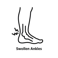 Simple line art illustration of a swollen ankle with pain symbols