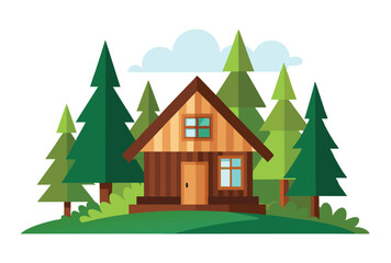 Fototapeta premium Wood house in forest vector elements, Forest house clipart nature scenery illustration.