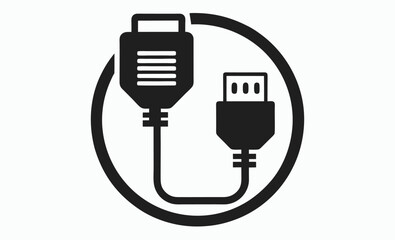 vga cable icon, video connector vector, computer cable graphic, black white illustration