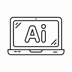 Laptop screen displays the letters ai in a simple outline icon style