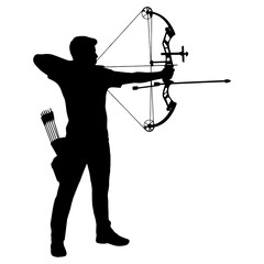 Silhouette of archer aiming with bow and arrow
