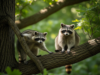 racoons in the wood