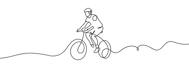 Continuous line, people cycling, cyclists Minimal hand drawn line vector cut out background editable stroke.