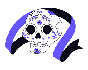 Vibrant Calavera: A Detailed Vector Illustration of a Mexican Sugar Skull, Celebrating Día de Muertos