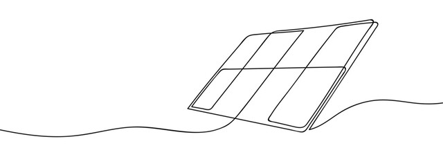 Continuous lines, solar panels, alternative energy, environmentally friendly Minimal hand drawn line vector cut out background editable stroke.
