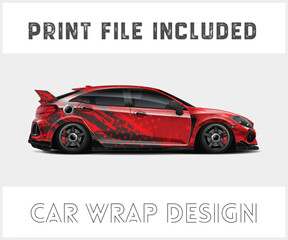 Red Car Wrap Design with Print File Included