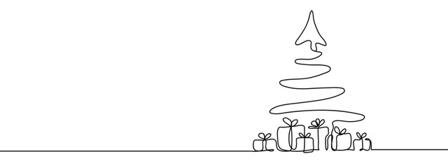 Continuous line, Christmas tree, Christmas day Minimal hand drawn line vector cut out background editable stroke. © Proongnee