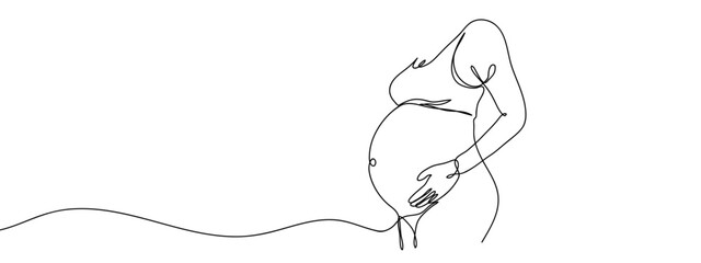Continuous line, pregnant woman, mother's day, pregnancy Minimal hand drawn line vector cut out background editable stroke.