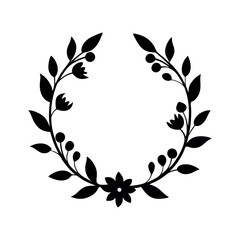 Floral Wreath Silhouette Vector Black Design