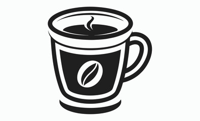 coffee cup icon, takeaway mug symbol, cafe beverage graphic, hot drink vector, black white illustration