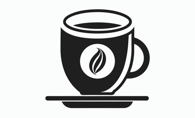 coffee cup icon, takeaway mug symbol, cafe beverage graphic, hot drink vector, black white illustration
