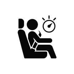 Person wearing seatbelt in car seat with speed indicator icon