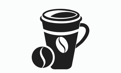 coffee cup icon, takeaway mug symbol, cafe beverage graphic, hot drink vector, black white illustration