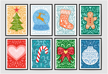 Merry christmas banners vector illustration set templates. Merry and Bright Corporate Holiday cards. Universal abstract creative cards.