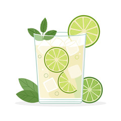 Fresh lime mojito cocktail with mint leaves and ice cubes  
