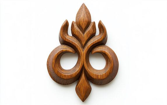 Beautifully sculpted wooden khanda symbol reflecting cultural significance. Generative AI.