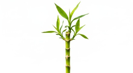 Green Bamboo Shoot with Fresh Leaves on White Background
