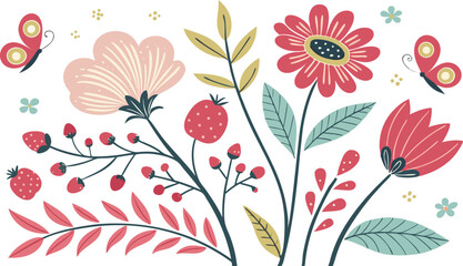 Beautiful romantic flower collection with roses, leaves, floral bouquets, flower compositions.a colorful and whimsical vector illustration of a floral collection. Include a variety of hand-drawn flowe