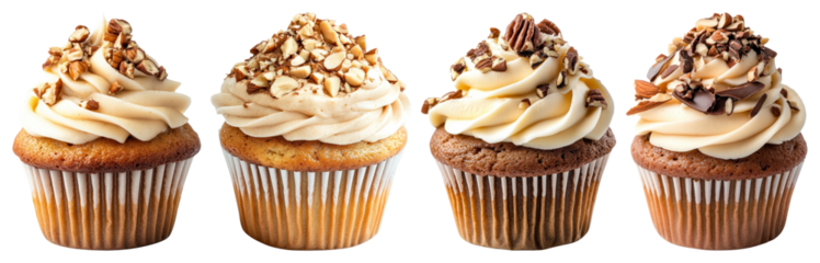 PNG Delicious cupcakes with nut toppings, element set on transparent background