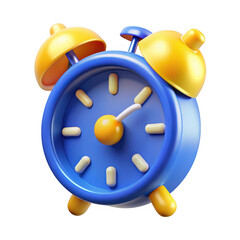 Cartoon blue alarm clock 3d render isolated on transparent background