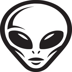 Alien head drawing black and white illustration extraterrestrial visitor from outer space design vector art silhouette