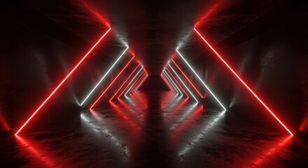 Futuristic Red and White Neon Light Sci-Fi Tunnel