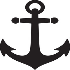 Black anchor vector graphic illustration for nautical theme design and marine symbol clip art element silhouette
