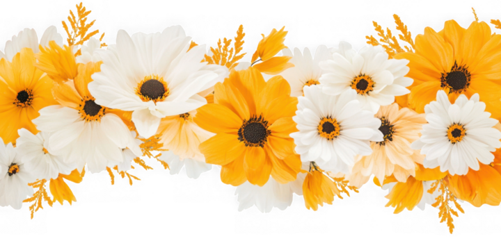 Floral arrangement of daisies on transparent background